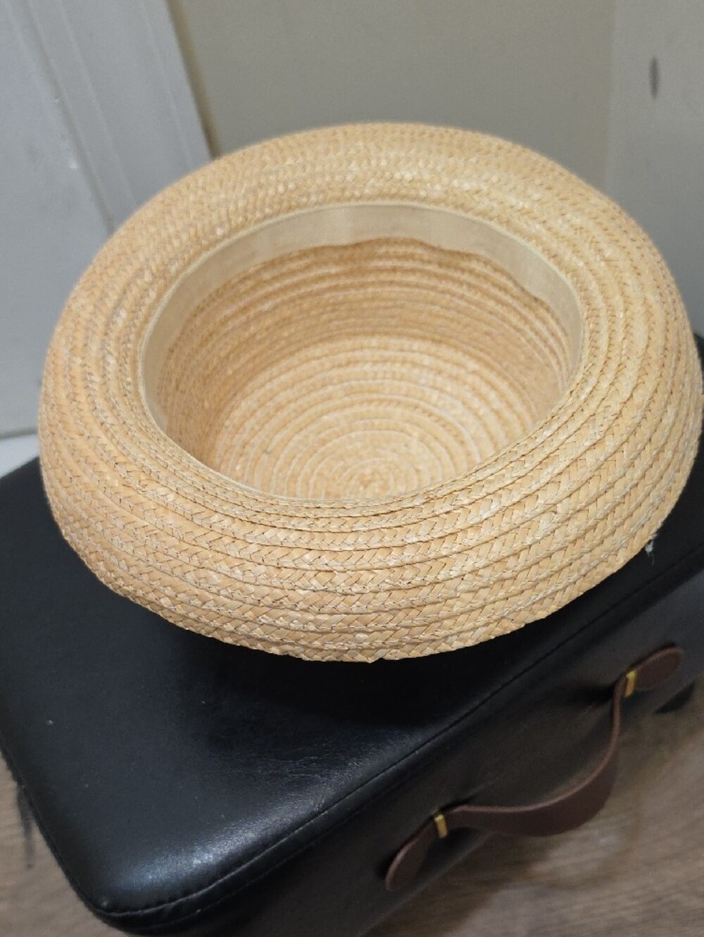 Straw Boater Hat with Purple & Orange Flower Accent - Picture 3 of 3
